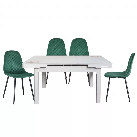 Set Yasen masa extensibila T1920 White/Flower cu 4 scaune DC-5010 HLR 57 Dark Green