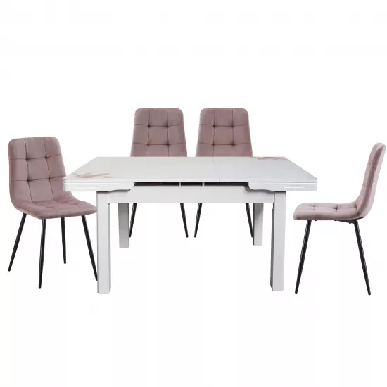 Set Yasen masa extensibila T1920 White/Flower cu 4 scaune DC-5012 L HLR 25 Purple Pink