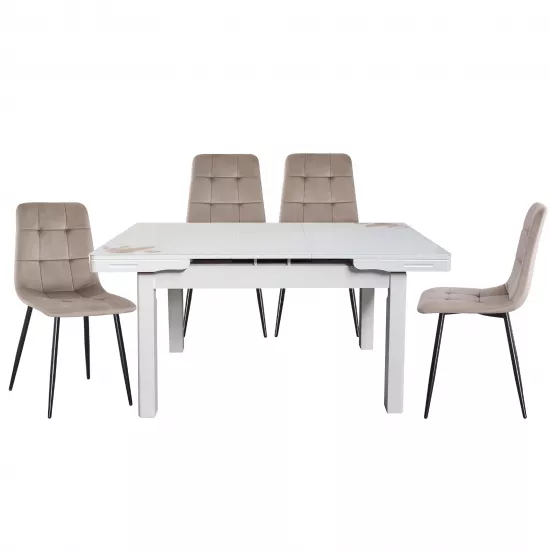 Set Yasen masa extensibila T1920 White/Flower cu 4 scaune DC-5012 L HLR 8 Dark Brown