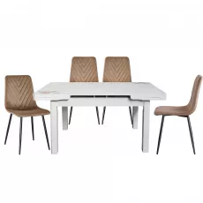 Set Yasen masa extensibila T1920 White/Flower cu 4 scaune DC-5012 S HLR 11 Gold Brown