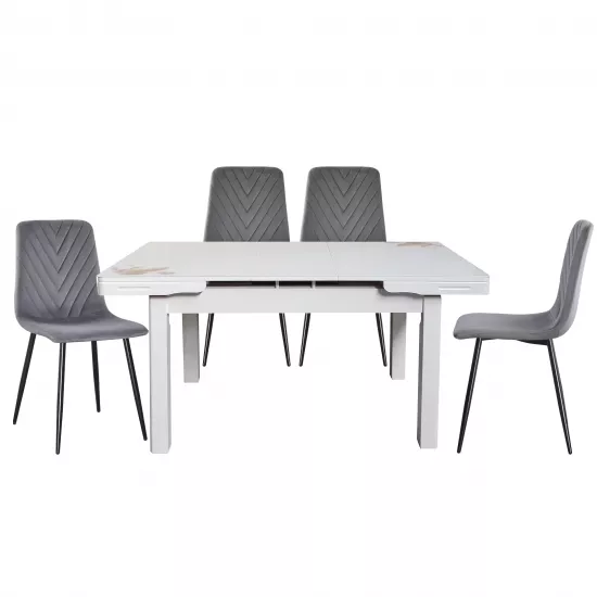 Set Yasen masa extensibila T1920 White/Flower cu 4 scaune DC-5012 S HLR 22 Gray