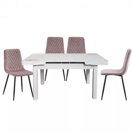 Set Yasen masa extensibila T1920 White/Flower cu 4 scaune DC-5012 S HLR 25 Purple Pink