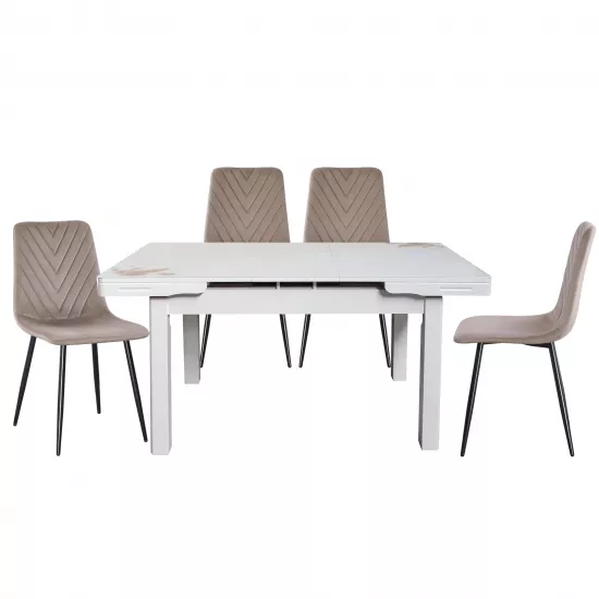 Set Yasen masa extensibila T1920 White/Flower cu 4 scaune DC-5012 S HLR 8 Dark Brown