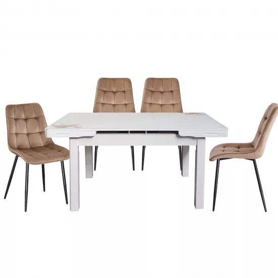 Set Yasen masa extensibila T1920 White/Flower cu 4 scaune DC-6005 HLR 11 Gold Brown