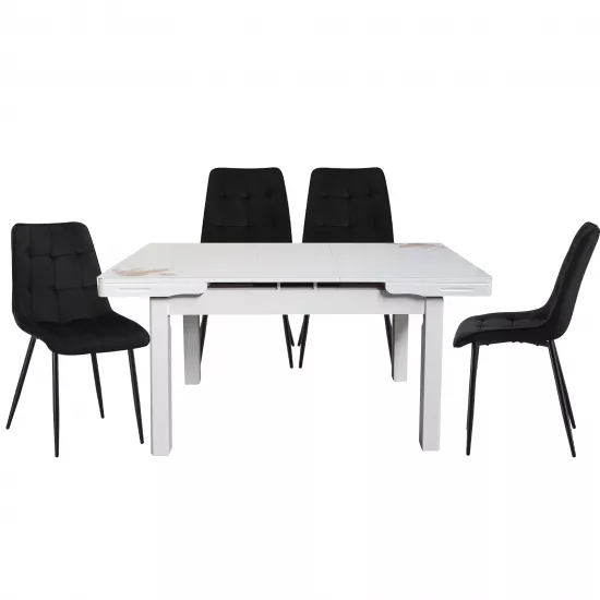 Set Yasen masa extensibila T1920 White/Flower cu 4 scaune DC-6005 HLR 66 Black