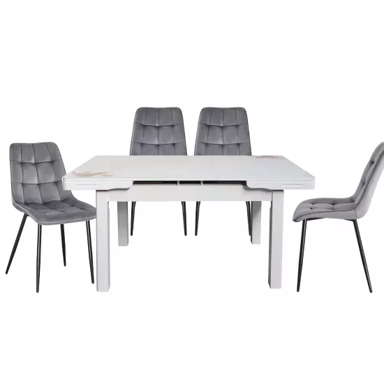 Set Yasen masa extensibila T1920 White/Flower cu 4 scaune DC-6005 HLR 22 Gray