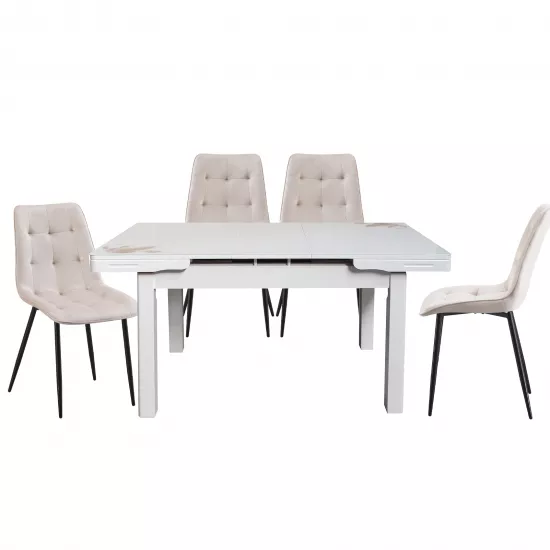 Set Yasen masa extensibila T1920 White/Flower cu 4 scaune DC-6005 HLR 2 Beige