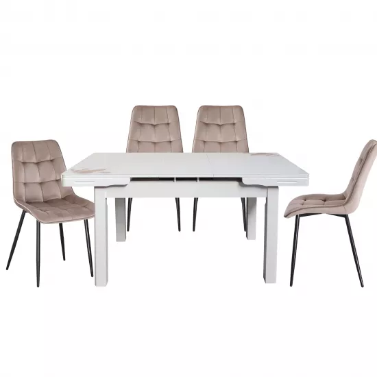 Set Yasen masa extensibila T1920 White/Flower cu 4 scaune DC-6005 HLR 8 Dark Brown
