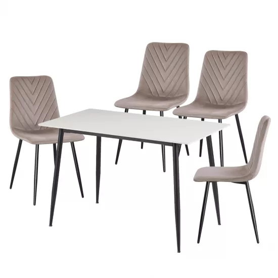 Set Yasen masa DT8197 Pure white cu 4 scaune DC-5012 S HLR 8 Dark Brown