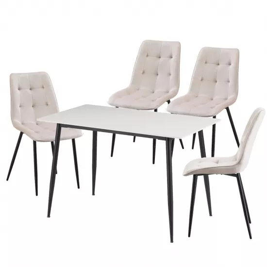 Набор Yasen стол DT8197 Pure white с 4 стульями DC-6005 HLR 2 Beige