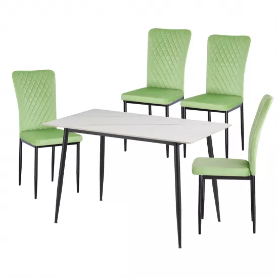 Set Yasen masa DT8197 White Marble cu 4 scaune DC-2329 HLR 55 Emerald Green
