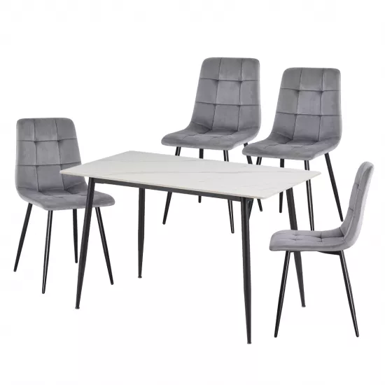 Set Yasen masa DT8197 White Marble cu 4 scaune DC-5012 L HLR 22 Gray