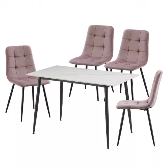 Set Yasen masa DT8197 White Marble cu 4 scaune DC-5012 L HLR 25 Purple Pink