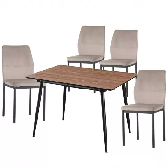 Set Yasen masa extensibila DT2403 Brown cu 4 scaune DC-22057 Gray