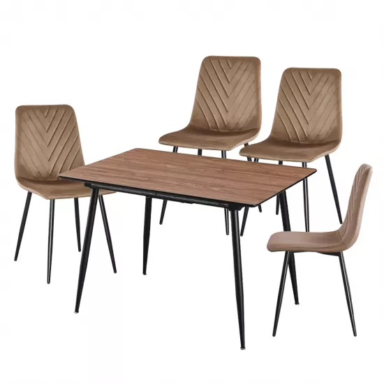 Set Yasen masa extensibila DT2403 Brown cu 4 scaune DC-5012 S HLR 11 Gold Brown