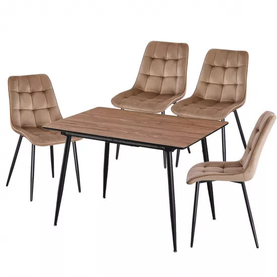 Set Yasen masa extensibila DT2403 Brown cu 4 scaune DC-6005 HLR 11 Gold Brown