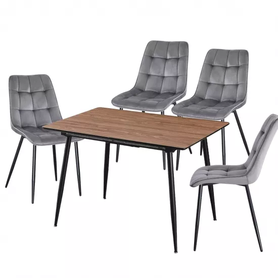 Set Yasen masa extensibila DT2403 Brown cu 4 scaune DC-6005 HLR 22 Gray