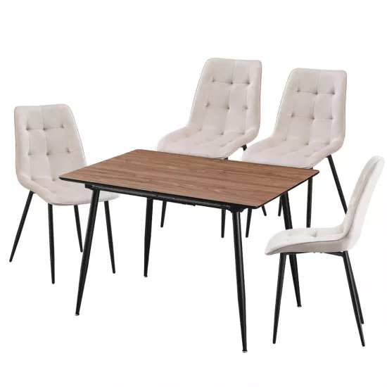 Set Yasen masa extensibila DT2403 Brown cu 4 scaune DC-6005 HLR 2 Beige
