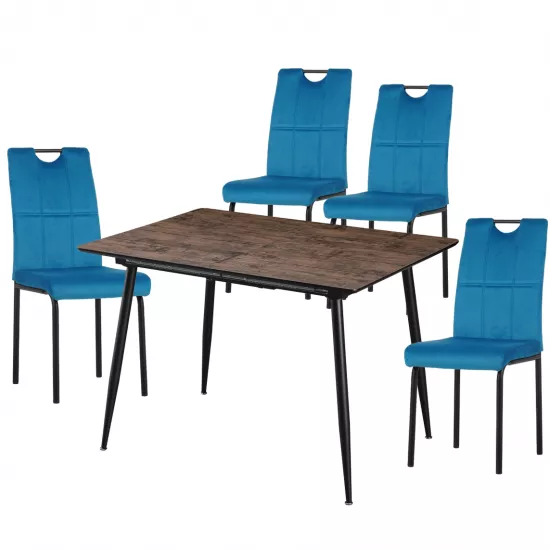 Set Yasen masa extensibila DT2403 Dark Brown cu 4 scaune DC-19967 Blue
