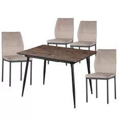 Set Yasen masa extensibila DT2403 Dark Brown cu 4 scaune DC-22057 Gray