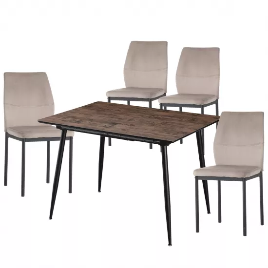 Set Yasen masa extensibila DT2403 Dark Brown cu 4 scaune DC-22057 Gray