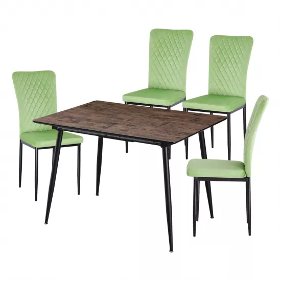 Set Yasen masa extensibila DT2403 Dark Brown cu 4 scaune DC-2329 HLR 55 Emerald Green