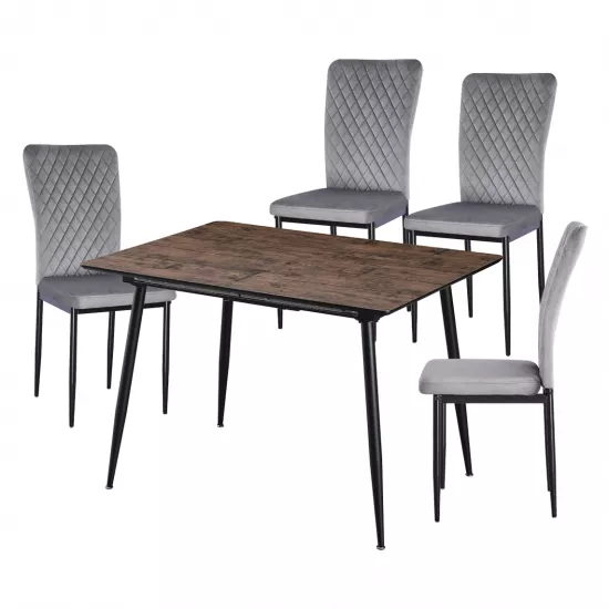 Set Yasen masa extensibila DT2403 Dark Brown cu 4 scaune DC-2329 HLR 22 Gray