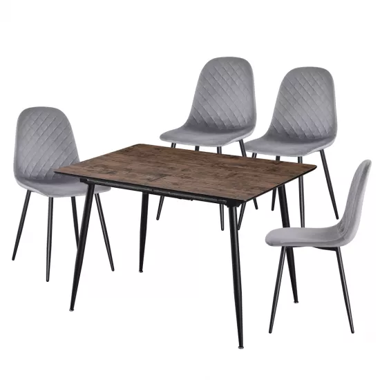 Set Yasen masa extensibila DT2403 Dark Brown cu 4 scaune DC-5010 HLR 22 Gray