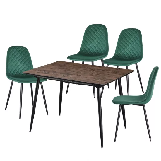 Set Yasen masa extensibila DT2403 Dark Brown cu 4 scaune DC-5010 HLR 57 Dark Green