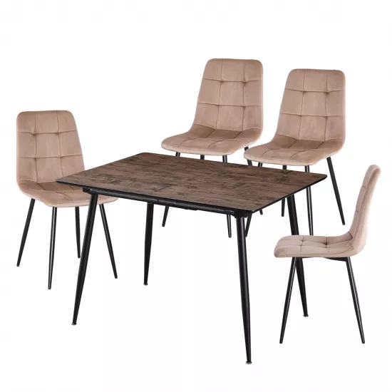 Набор Yasen раздвижной стол DT2403 Dark Brown с 4 стульями DC-5012 L HLR 11 Gold Brown