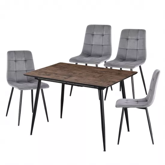 Набор Yasen раздвижной стол DT2403 Dark Brown с 4 стульями DC-5012 L HLR 22 Gray