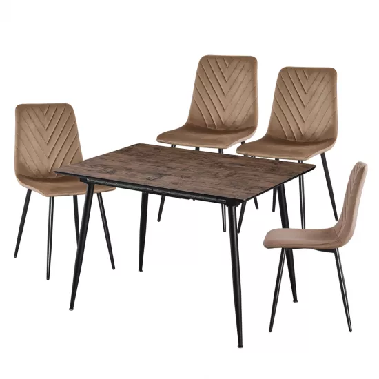 Set Yasen masa extensibila DT2403 Dark Brown cu 4 scaune DC-5012 S HLR 11 Gold Brown