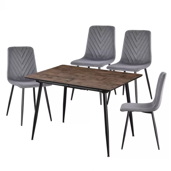 Set Yasen masa extensibila DT2403 Dark Brown cu 4 scaune DC-5012 S HLR 22 Gray