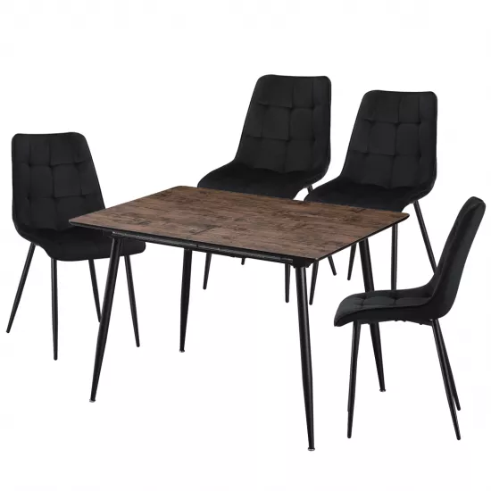 Set Yasen masa extensibila DT2403 Dark Brown cu 4 scaune DC-6005 HLR 66 Black