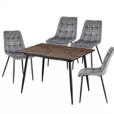 Set Yasen masa extensibila DT2403 Dark Brown cu 4 scaune DC-6005 HLR 22 Gray