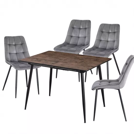 Set Yasen masa extensibila DT2403 Dark Brown cu 4 scaune DC-6005 HLR 22 Gray