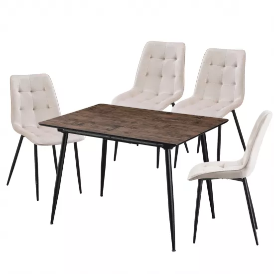 Set Yasen masa extensibila DT2403 Dark Brown cu 4 scaune DC-6005 HLR 2 Beige