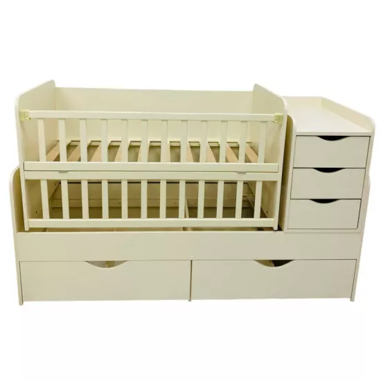 Кроватка Eucalyptus Larry Premium Transformer Transversal (DS-1003) с ящиком, Vanilla