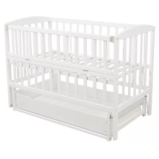 Pătuţ Eucalyptus Bimbi Premium Transversal (DS-1301) cu sertar, White