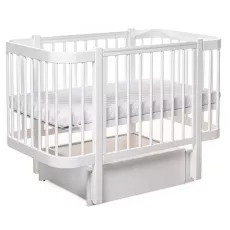 Кроватка Eucalyptus Karol Premium Longitudinal (DS-9011) с ящиком, White/White