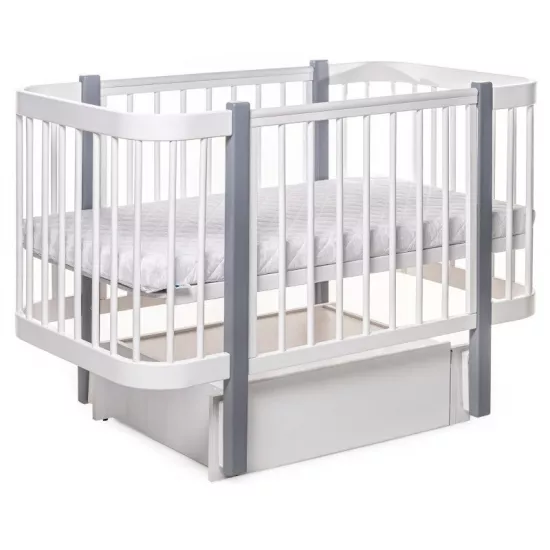 Кроватка Eucalyptus Karol Premium Longitudinal (DS-9021) с ящиком, White/Grey