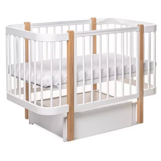 Pătuţ Eucalyptus Karol Premium Longitudinal (DS-9031) cu sertar, White/Natural
