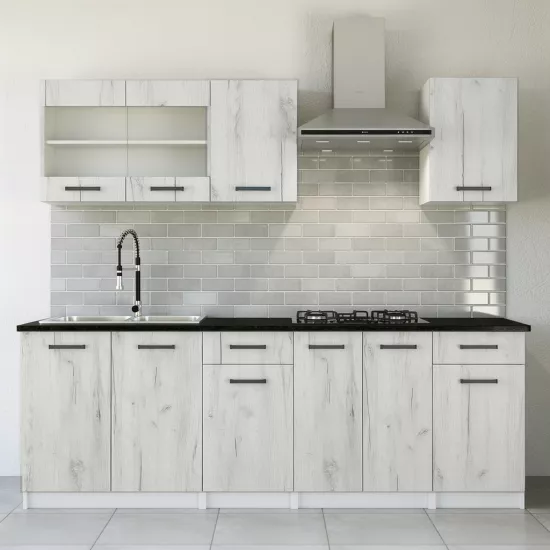 Bucatarie modulara Yasen Samanta 2.2 m, PAL, Stejar craft alb /Alb