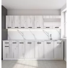 Bucatarie modulara Yasen Samanta 2.4 m, PAL, Stejar craft alb /Alb