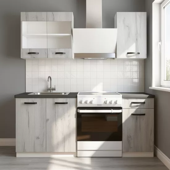 Bucatarie modulara Yasen Samanta 1 1.2 m, PAL, Stejar craft alb /Alb