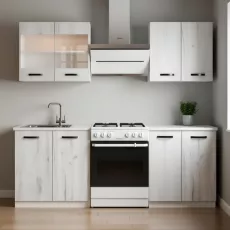 Bucatarie modulara Yasen Samanta 1 1.4 m, PAL, Stejar craft alb /Alb