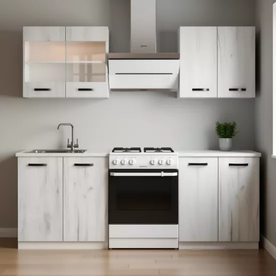 Bucatarie modulara Yasen Samanta 1 1.4 m, PAL, Stejar craft alb /Alb