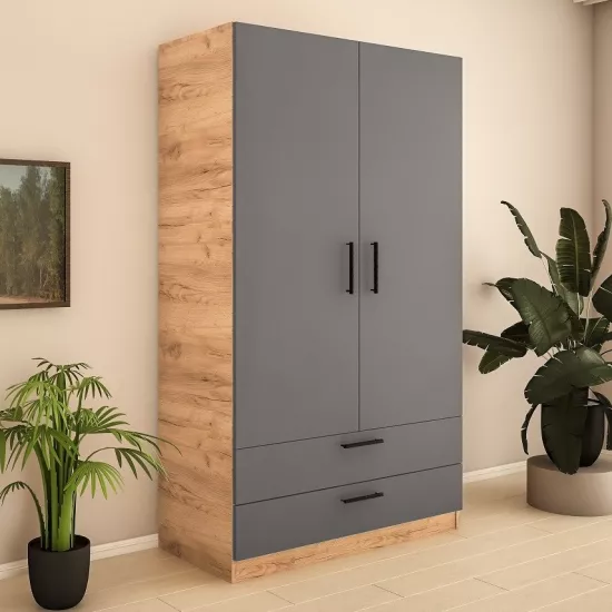 Dulap Bafimob ShZ-120 (2 sert) (120x52x200 cm), Stejar/Grafit