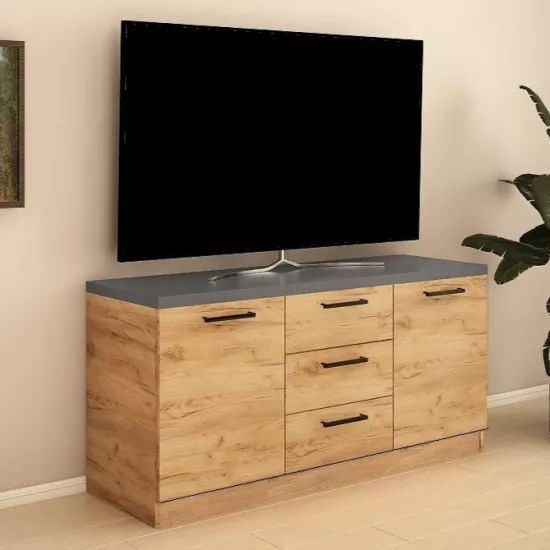 Comodă Bafimob ВZ-150 (3 sertare) (150 cm), Stejar/Grafit