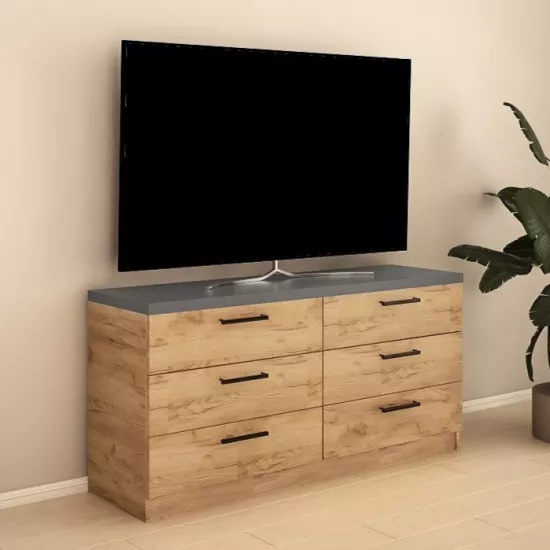 Comodă Bafimob KZ-150 (6 sertare) (150 cm), Stejar/Grafit